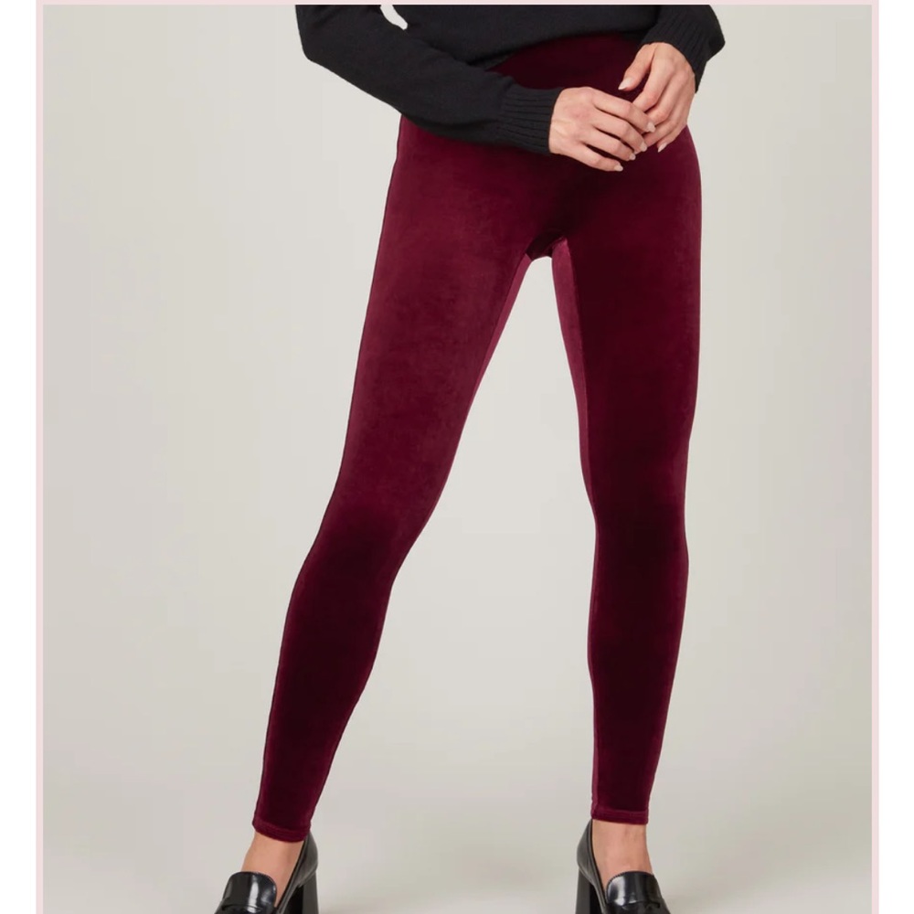 Spanx burgundy velvet leggings size M